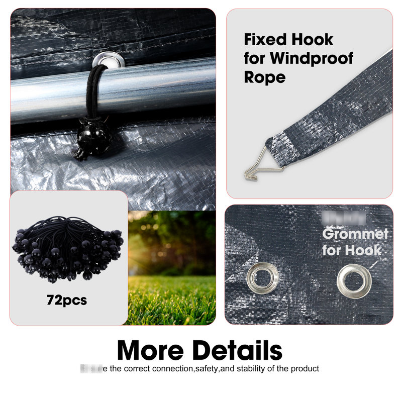 10X20ft Garage Canopy Substitute Tarp, Waterproof And With 72 Elastic Buckles. Grey Polypropylene For Carport Shelter. Effortless Installation Compact Space Saving Alteration & Protected Quick Stable