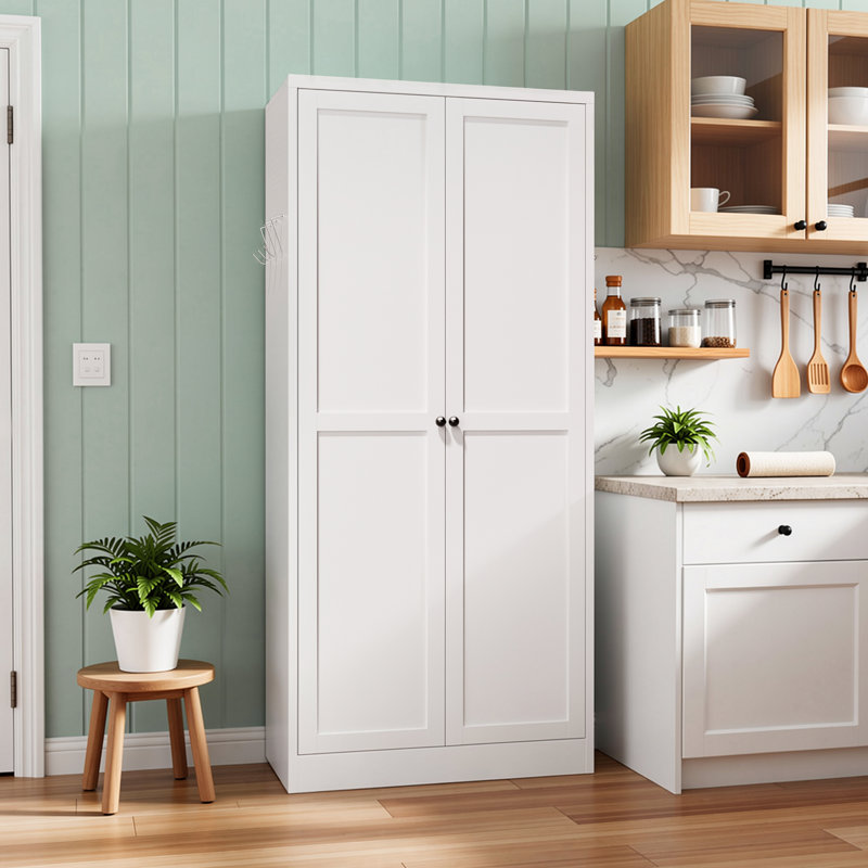 Armoire de cuisine Mikenlee en métal blanc de 155 cm de hauteur - Étagères réglables autoportantes pour la cuisine, le garde-manger et la salle de bain