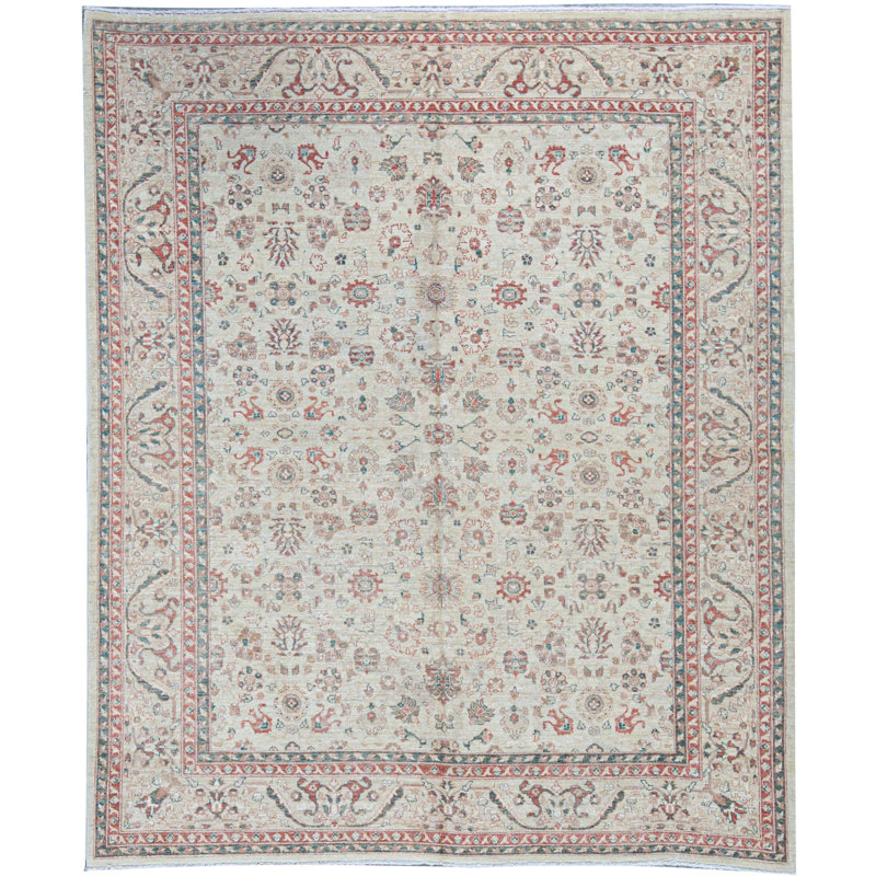 Tapis brun et vert clair de haute qualité noué à la main Ziegler
