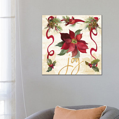 Christmas Poinsettia Ribbon Iv 1 Piece Wrapped Canvas Wall Art