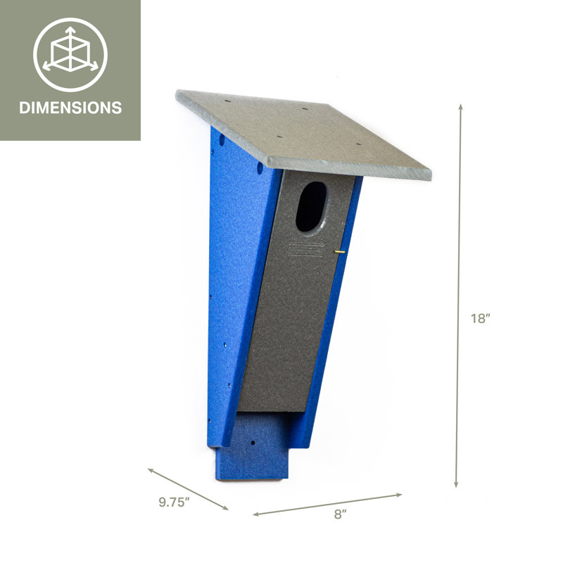 Gray and Blue Poly Resin Mid-Century Modern Birdhouse