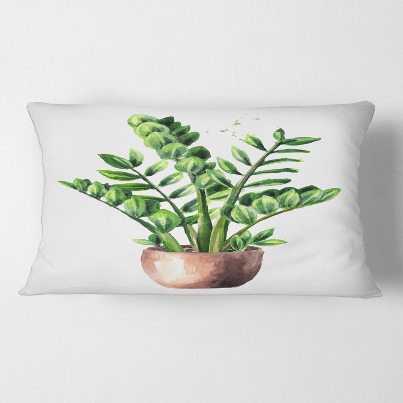 Rectangle, plante tropicale Zamioculcas avec feuilles vertes - coussin décoratif traditionnel