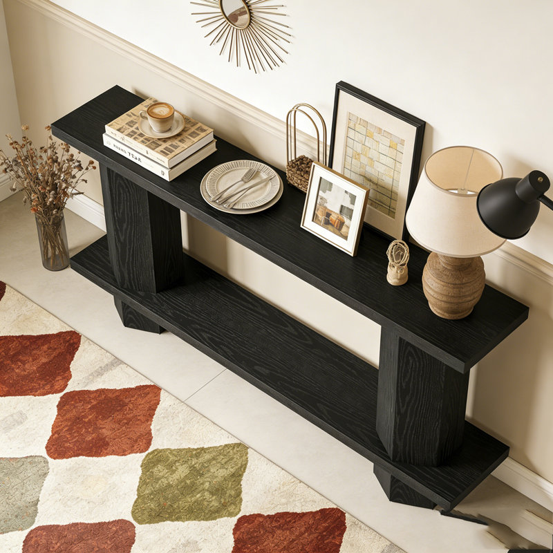2-Tier Console Table Hallway Table Sofa Table Behind Couch, Black