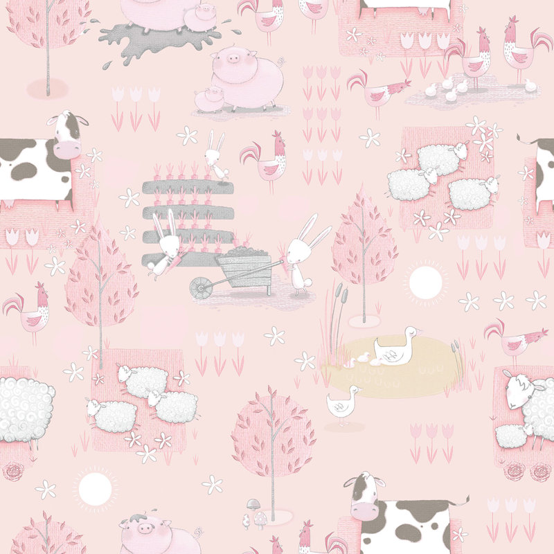Egremt 10m x 53cm Matte Wallpaper Roll, Pink/Grey