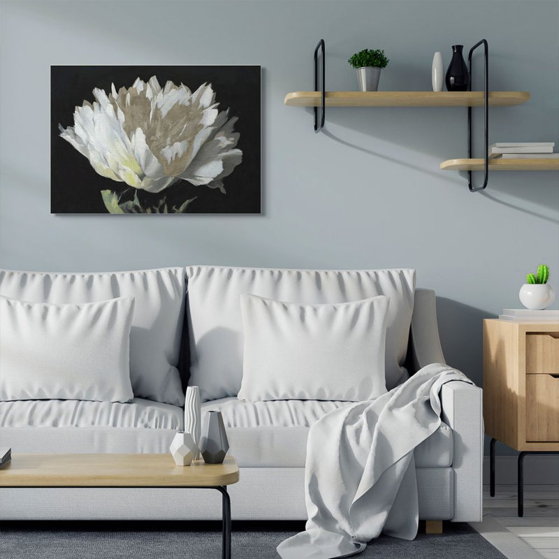 « fleur fleuri doré blanc », reproduction d’art, Toile tendue, H 30 po x l 40 po x P 1,5 po