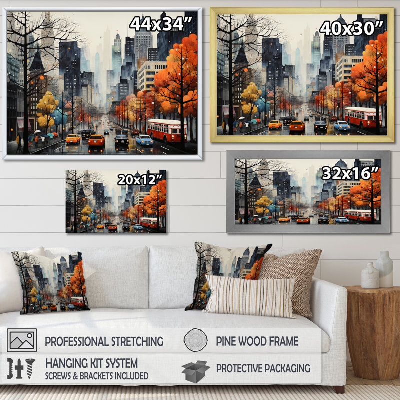 «Bold Cityscape Urban Fog III - City Buildings», art mural, H 24 po x l 32 po x P 1 po, Cadre flottant noir