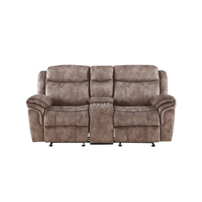 Two Tone Chocolate Velvet Recliner Loveseat w/USB Port & Console