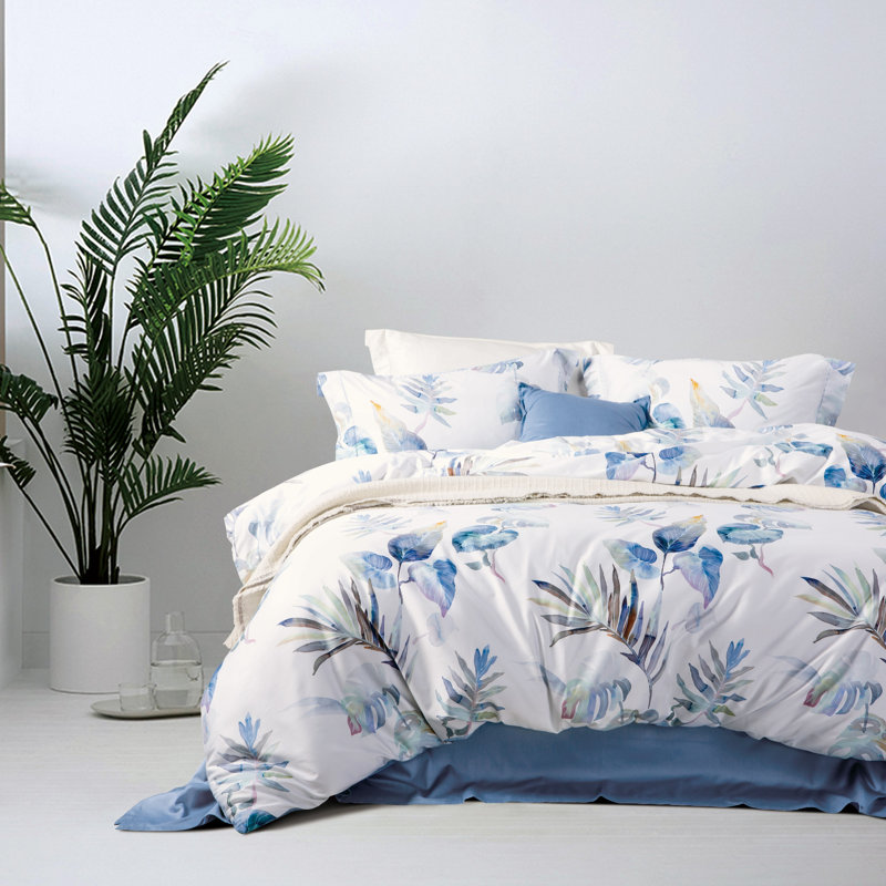 Lunaria Hannwacker 100% Long-Staple Cotton Duvet Cover Set – 3 Piece, Palm Leaf Pattern, Ultra-Soft & Breathable