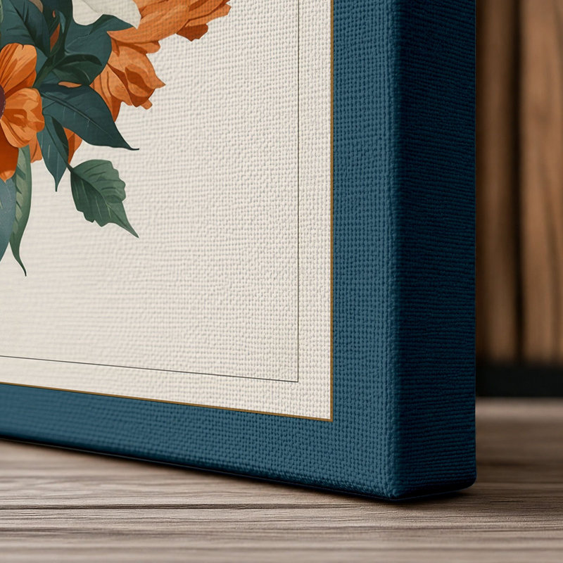 Tiger in Bloom Botanical 1 Piece Wrapped Canvas Wall Art, 30x20 - 76.2 x 50.8 cm, Teal Border