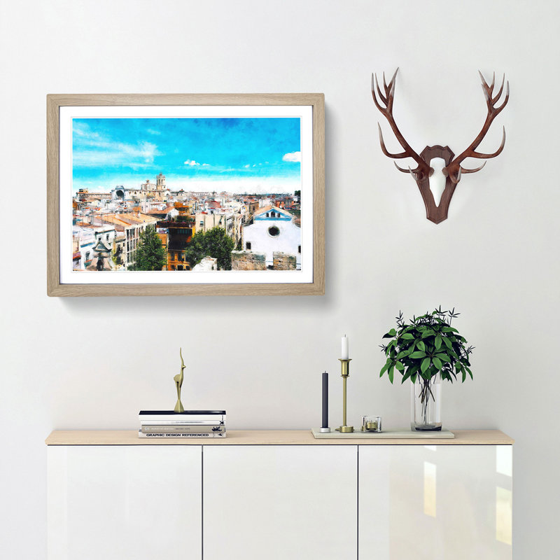View of Tarragona in Spain - Picture Frame Painting Print, Oak Framed, 45cm H x 63cm W x 2cm D