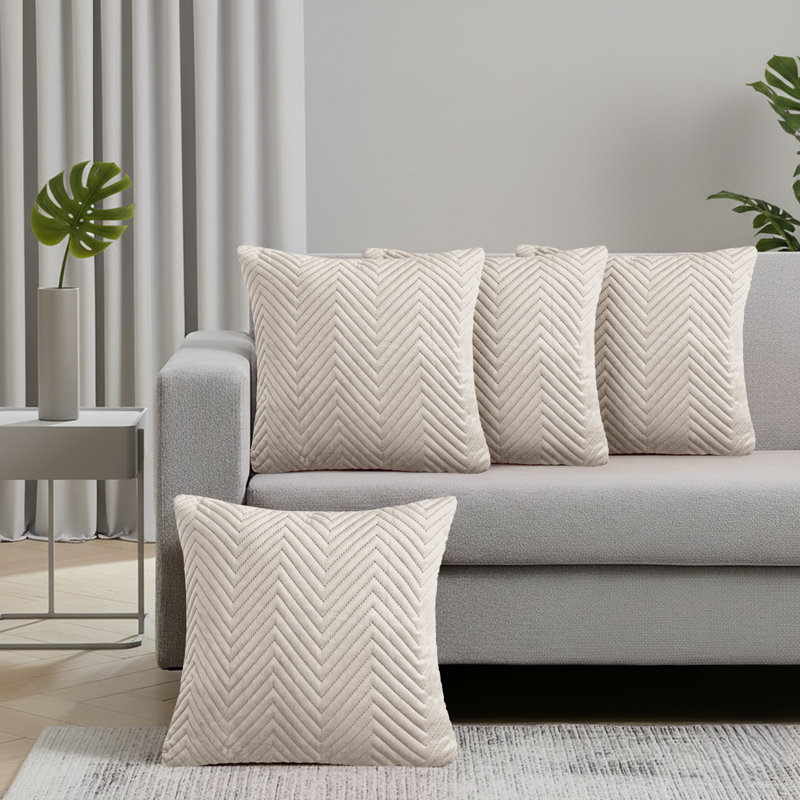 Embossed Velvet Cushion Cover (4 Piece Set), Beige