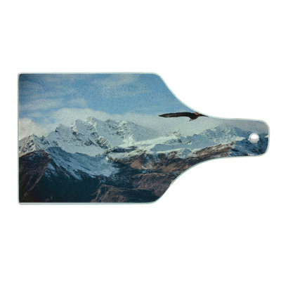 Ambesonne Nature Tempered Glass Cutting Board Mountain Flying Eagle Brown White Blue