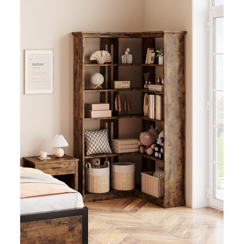 Half-Size 72.8" Tall 5-Tier Farmhouse L-Shaped Corner Bookshelf | Home Use