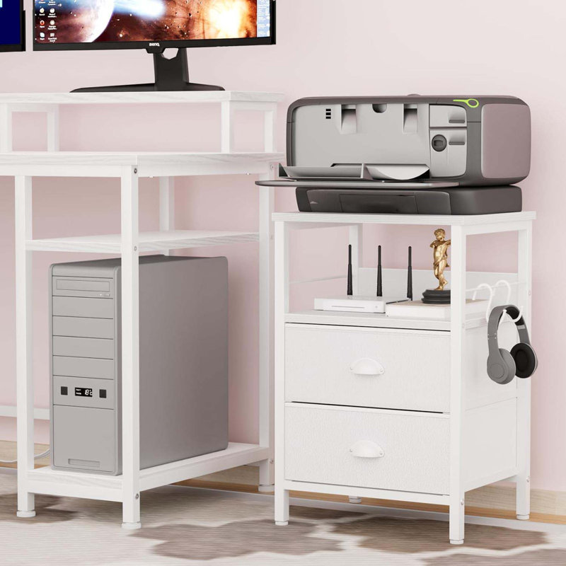 Nightstands Set 2, End Table With 2 Fabric Drawers, Bedside Table With 2 Hooks, Open Wood Shelf Side Sofa Table For Bedroom/Living Room/Hallway/White