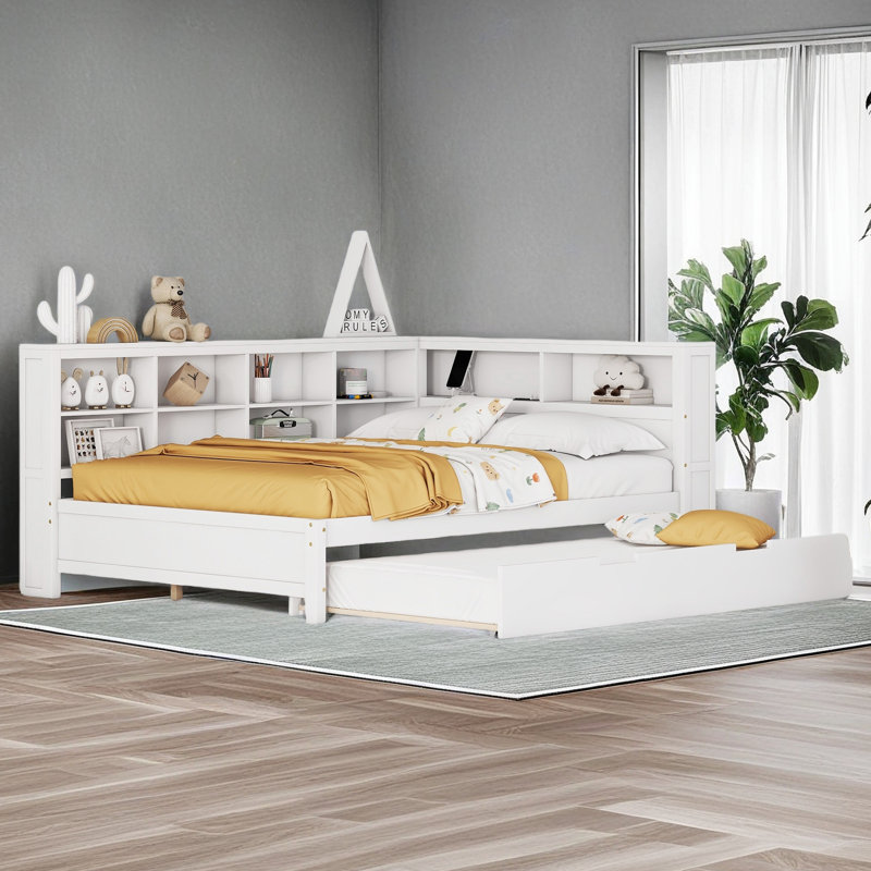 Daybed With Storage Shelf And USB Charging Ports, Full, White