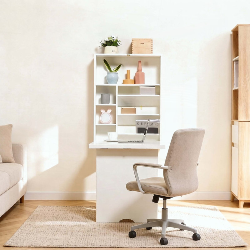 Wall-Mounted Foldable Desk with Storage