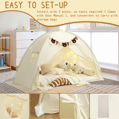 Twin Bed Tent, Bunk Bed Tent Twin Size Bed Tents with Stars Lights & Flags, Breathable Sleeping Tent Privacy Space Dream Play Tent