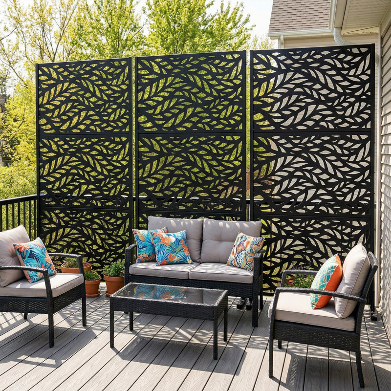 Panneau de clôture de jardin d'extérieur en métal H 72 po x l 70 po x P 16 po, 72" H x 70" W x 16" D, Noir