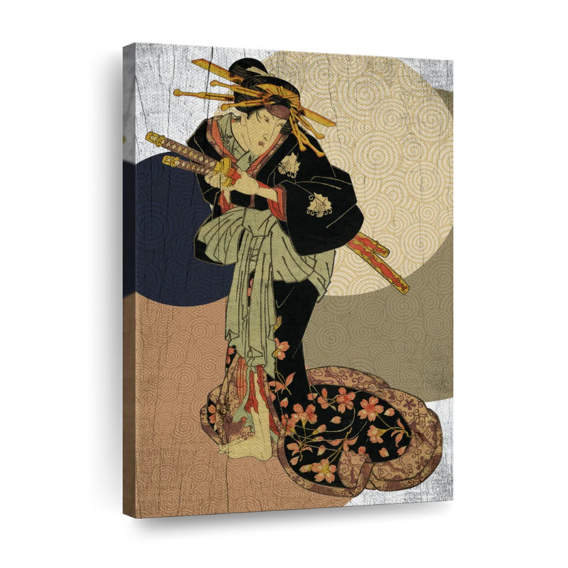 Femme Samurai Warrior sur toile, H 12 po x l 8 po x P 1 po