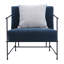 Sevilla Denim Linen Upholstered Chair Black Iron Frame and Sky Blue Throw Pillow