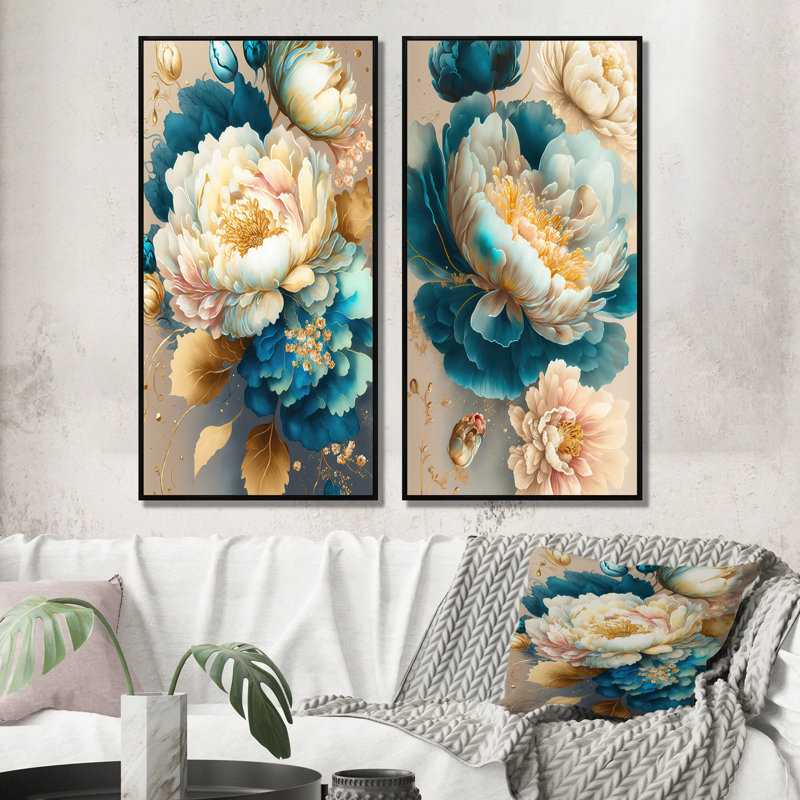 Vibrant Floral Bunch - ensemble de 2 impressions, H 40 po x l 40 po, Cadre noir