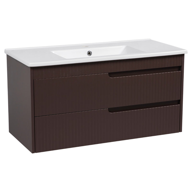 Ensemble de meuble-lavabo mural avec lavabo Jakki-W_Modern, Brun mat