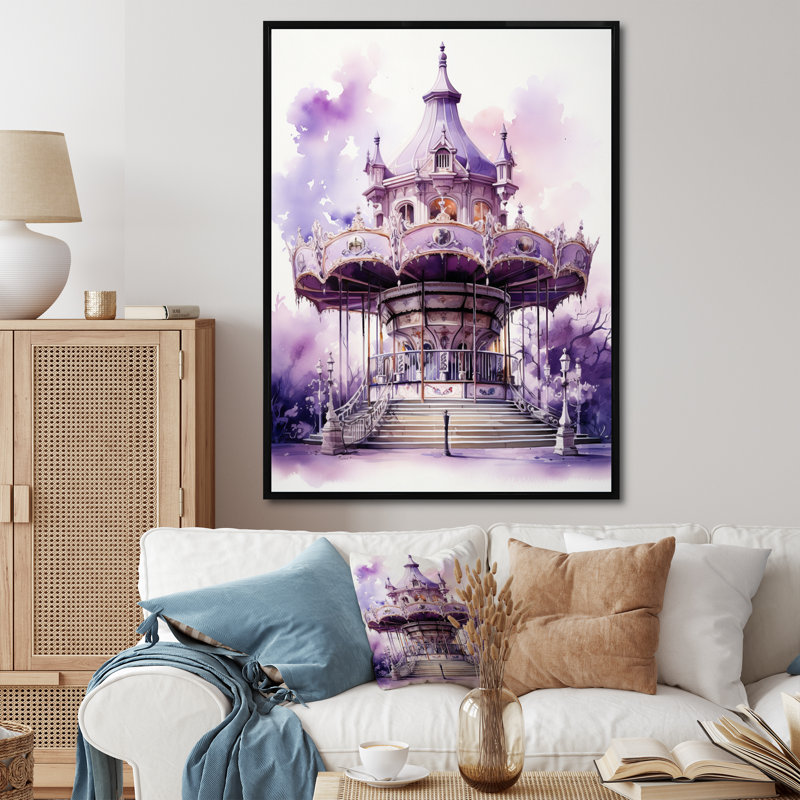 Carrousel de la grande roue mauve éternelle II - reproduction sur toile, Cadre flottant noir, H 40 po x l 30 po x P 1,5 po
