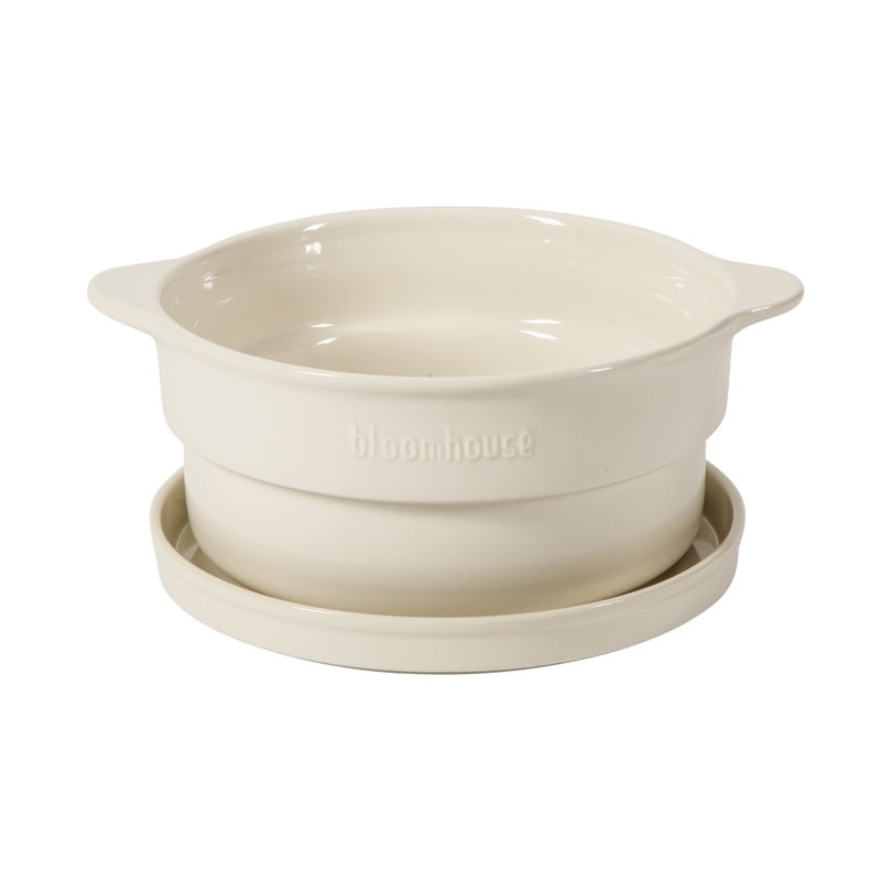 Bloomhouse 15 Piece Pots and Pans Heavy Duty Aluminum Premium PFA Free Ceramic Nonstick Dutch Oven Pot with Lid - Linen White with Gold Handle