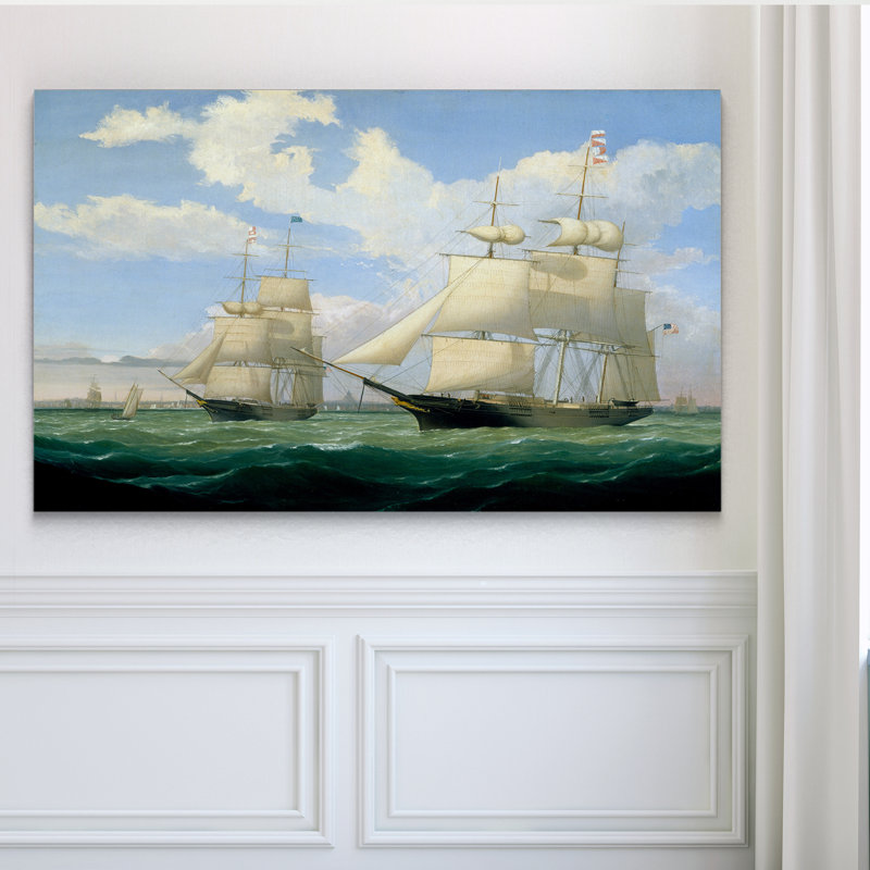 « navires à mer iii », reproduction de dessin, H 18 po x l 27 po x P 1,5 po, Toile tendue