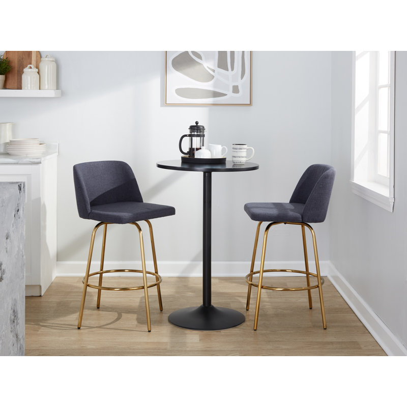 Thea 26" Fixed-Height Counter Stools with Metal Legs & Round Footrest, Blue