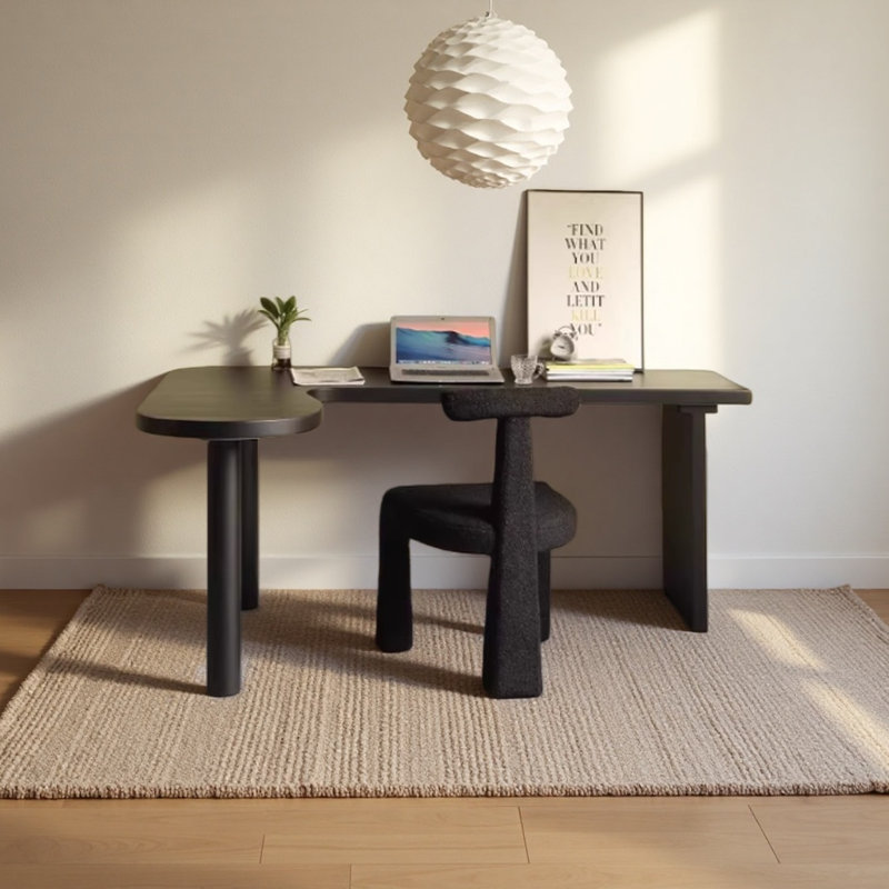 Black L-shaped pine creative desk