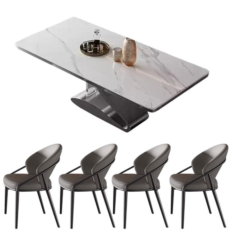 Ensemble de table de salle à manger rectangulaire moderne et simple, Blanc / gris, H 29,53 po x L 62,99 po x l 33,46 po