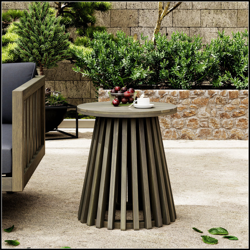 Table d'appoint extérieure en bois d'acacia durable, table basse ronde de patio pour la cour et le balcon, Gris