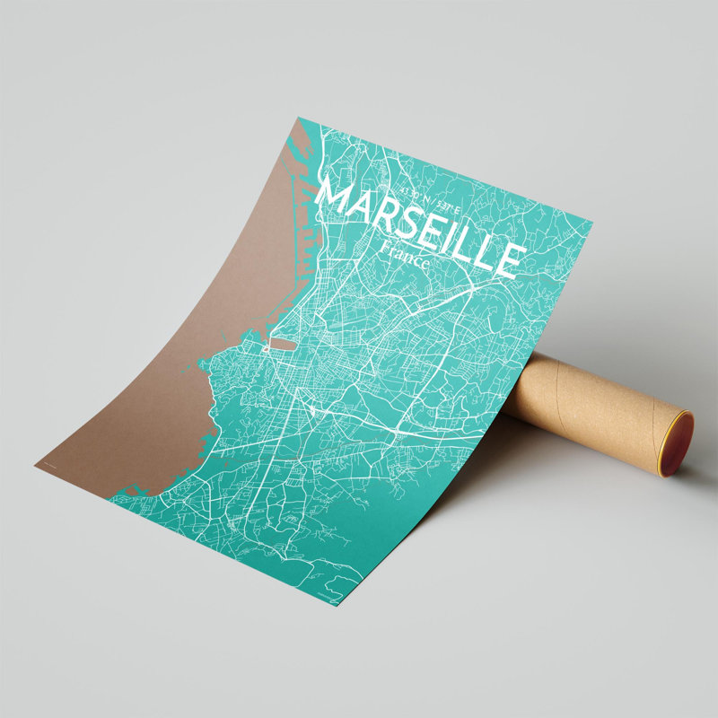 «Marseille City Map», impression, H 20 po x l 16 po, Vert / Brun