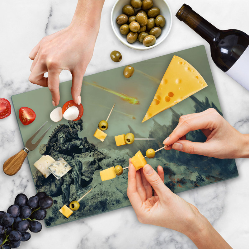 Ambesonne Space Cutting Board Large Size Technology Aliens Theme Grey