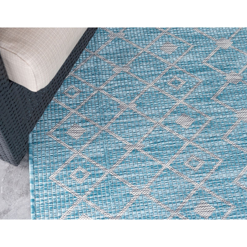 Tapis d'extérieur vert / bleu / vert, Tapis de couloir 2 pi x 6 pi