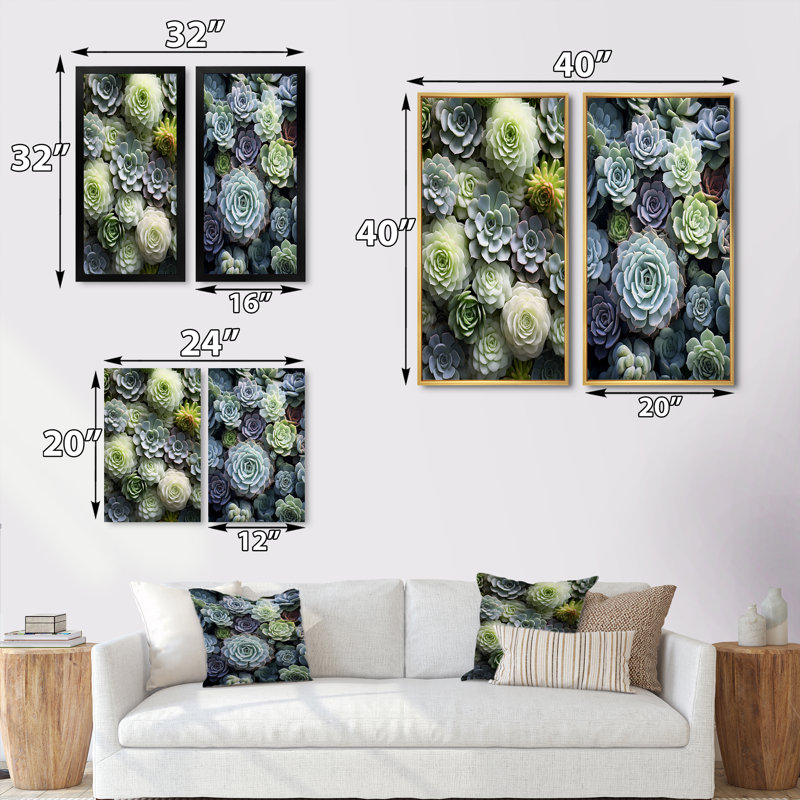«Green Succulents Flowers Serene Succulents», 2 pièces, Toile tendue, H 24 po x l 20 po