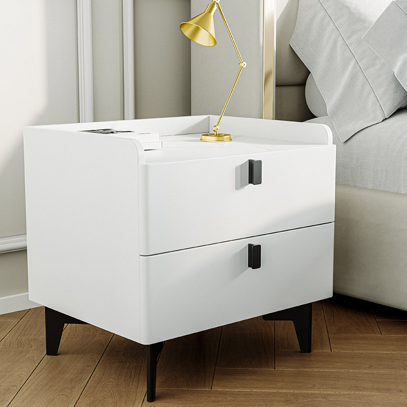 George Modern 2 Drawers Marble Top Bedroom Nightstand, White