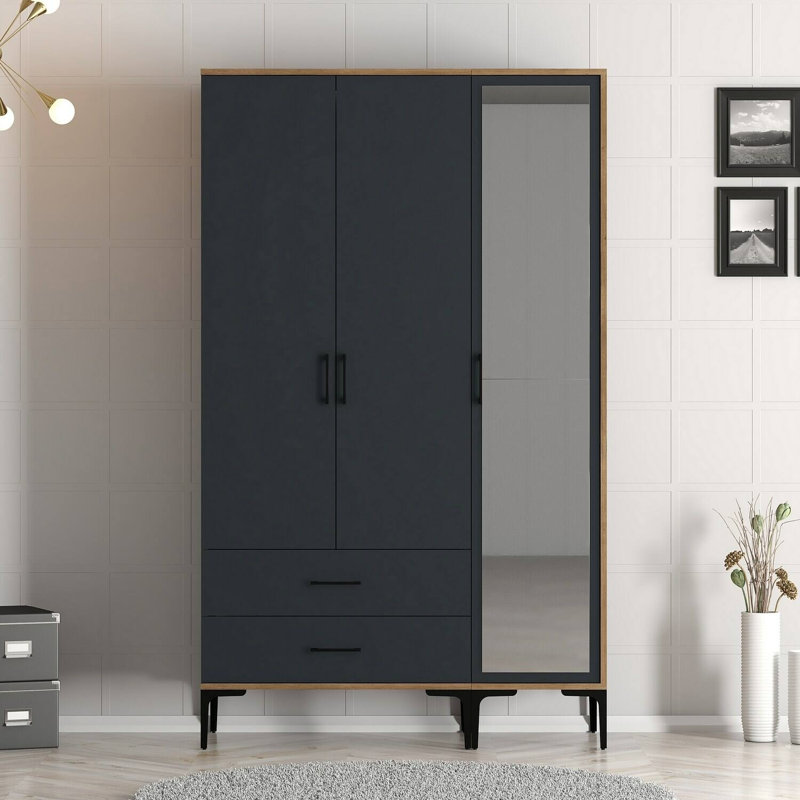 Alyssah Manufactured Wood Wardrobe, Walnut/Anthracite