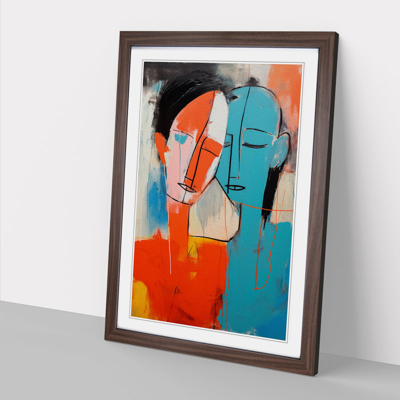 Two Men in Love Gestural Art - Framed Print, Walnut Framed, 46cm H x 34cm W