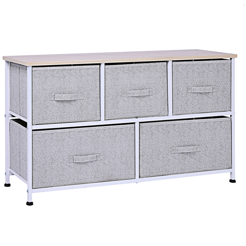 Natanim 40" L 5 Drawer Horizontal Storage Cube Dresser Unit Organizer Shelf Tower with Fabric Bins