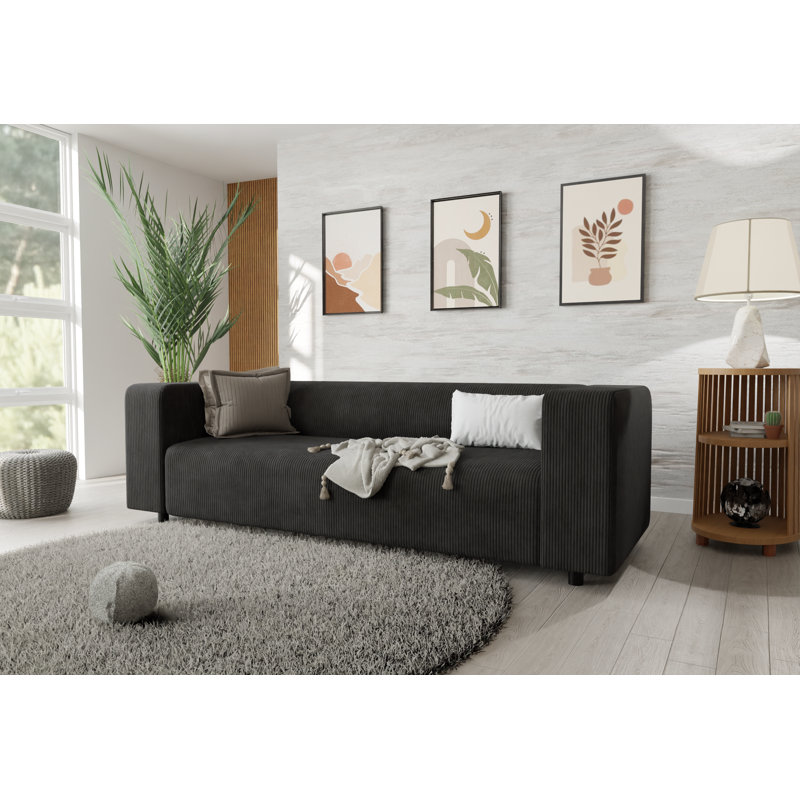 Sofie 2 Piece Corduroy Standard Living Room Set, 2 Piece : Sofa, Chair, Black