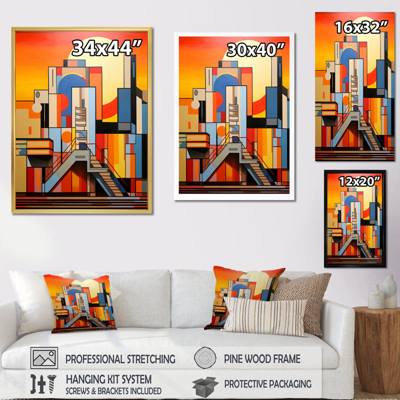 Théâtres Sunrise De Stijl II - Théâtres, impressions sur toile, Cadre simple noir, H 32 po x l 24 po