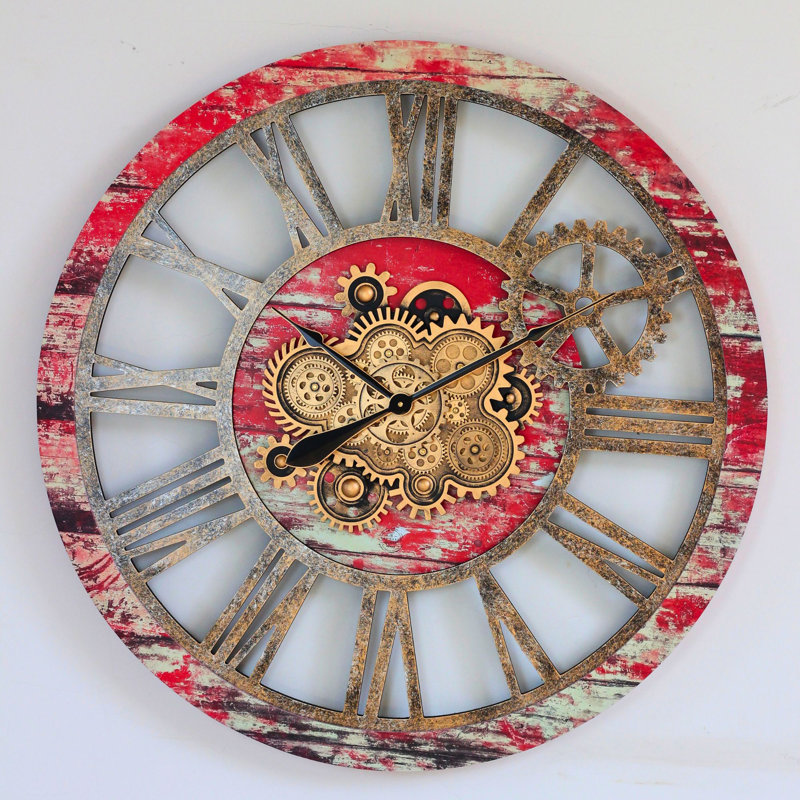 Solid Wood Wall Clock, Red Lava