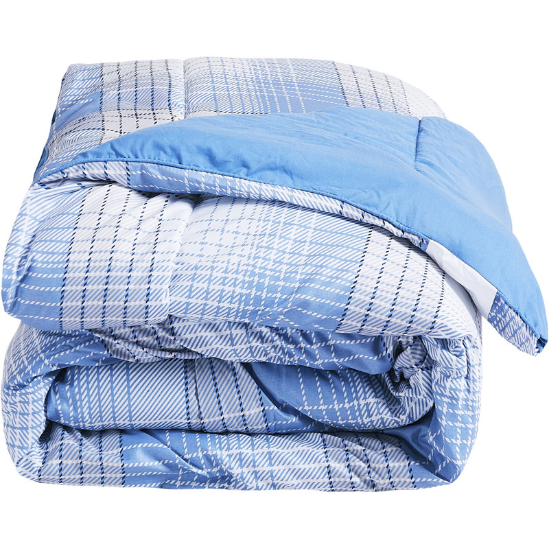 Modern & Contemporary Cotton Blend Striped Comforter Set, Full/Queen Comforter + 7 Additional Pieces, Blue/White