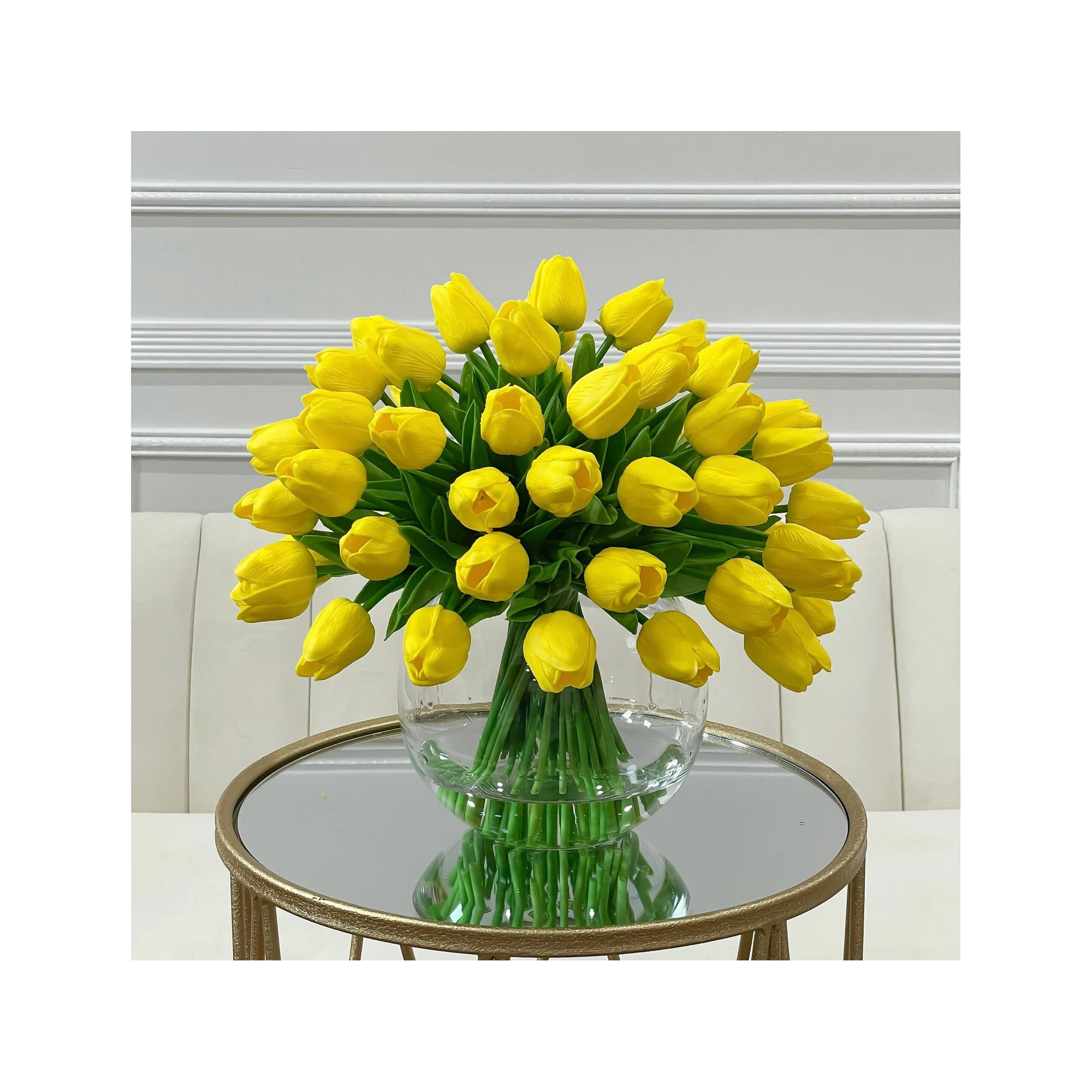 Real Touch Tulips Centerpiece In Vase, Yellow