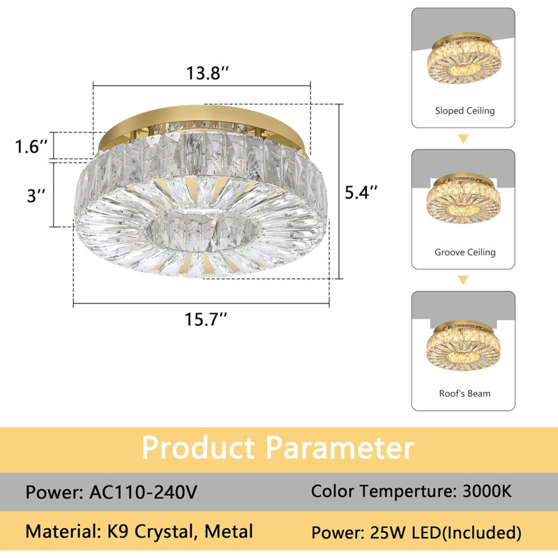 Lustre en cristal Crystal Glam, Doré