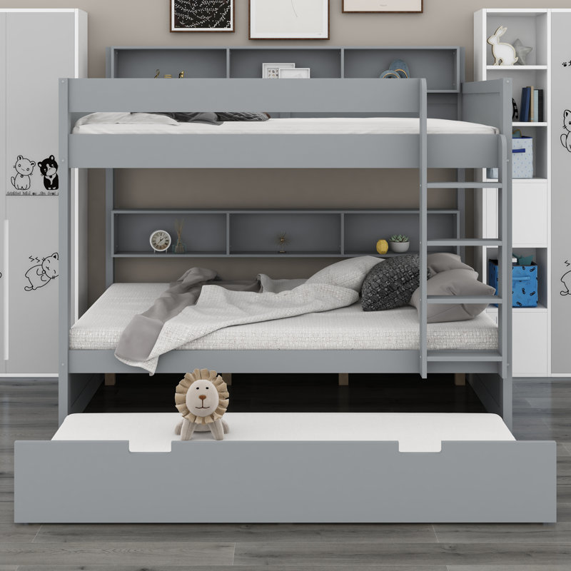 Lit superposé avec lit gigogne caché, parfait pour les chambres d'amis, Double sur double, Gris