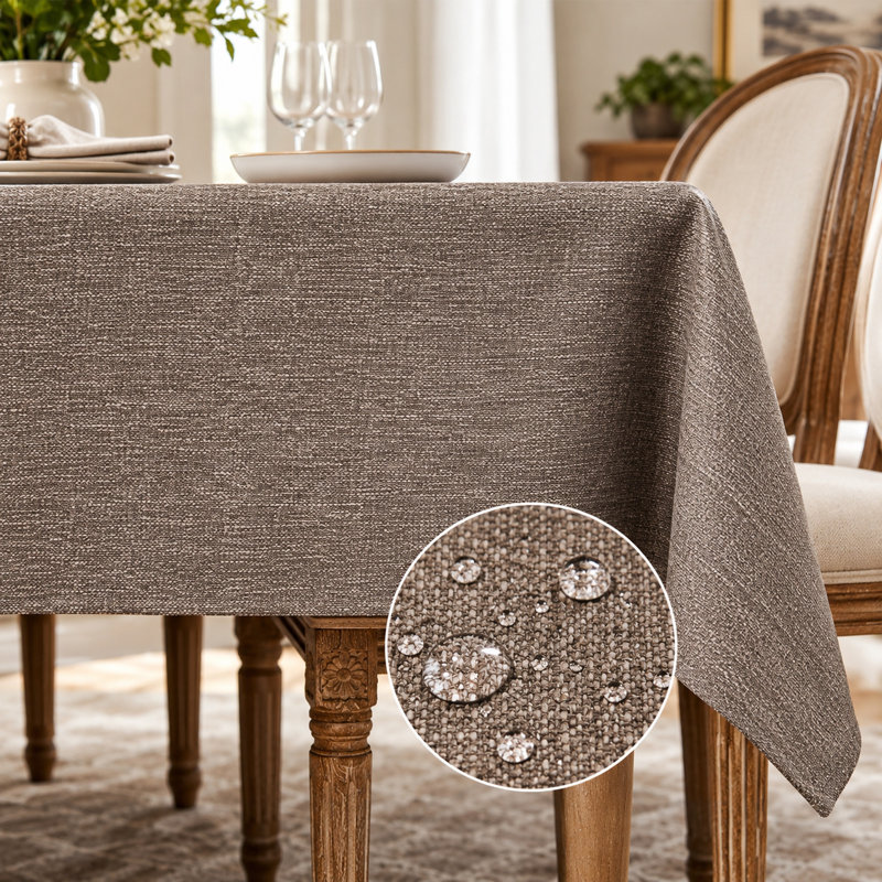 Solid Textured Rectangle Tablecloth, Stain & Wrinkle Resistant, Machine Washable, 70" L x 55" W, Greige