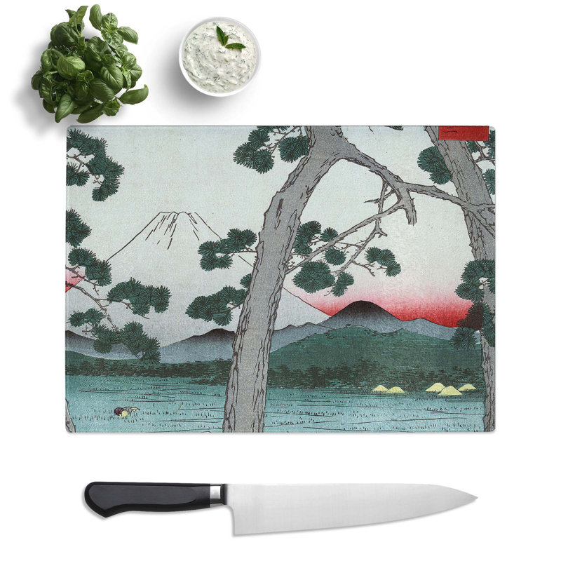 Tempered Glass Fuji on the Left of Tokaido Road by Utagawa Hiroshige Chopping Board, 39 cm x 28.5 cm